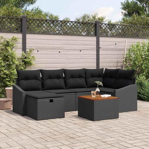 Genérico Conjunto de sofás de jardín 7 pcs Negro ratán sintético, Conjuntos de jardín Negro,3359569