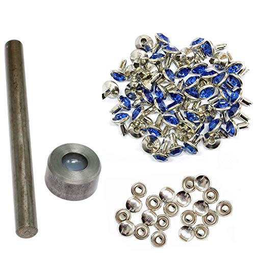 WedDecor 8mm Rivet Cadre Main Outil Avec Royal Bleu Acrylique Strass Clous - Mode Accessoire pour Cuir Loisirs Créatifs, Créateur Vêtements, Ceintures, Sacs, Chien Colliers, Chaussure (Pack De 10)