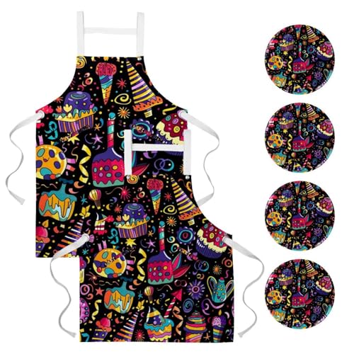 Tablier de cuisine anniversaire cadeau original lot de 2 avec poches