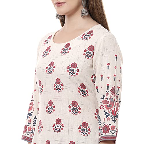Image of Rangriti Off White Poly Cotton Straight Kurta for Women