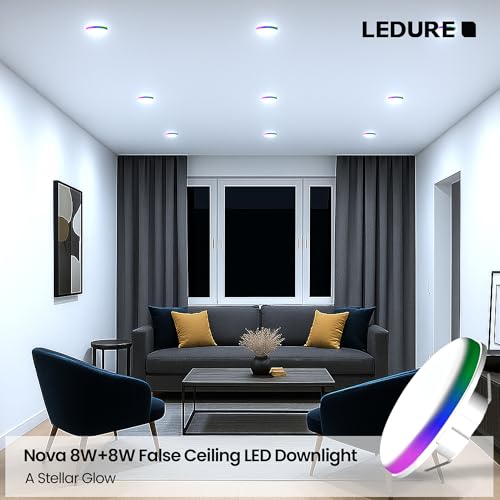 Image of LEDURE Nova 8W+8W False Ceiling LED Downlight | Cool White+ Multi Color, Pack of 20 | 2-in1 Round Junction LED Light for Home & Offices