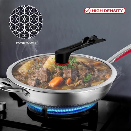 MEGOO-126-inch-stainless-steel-nonstick-wok-pan-with-lidstir-fry-honeycomb-wokcooking-wok-skilletfor-gas-cooktopsInductionelectric-stovedishwasher-safePFAPFOA-Free