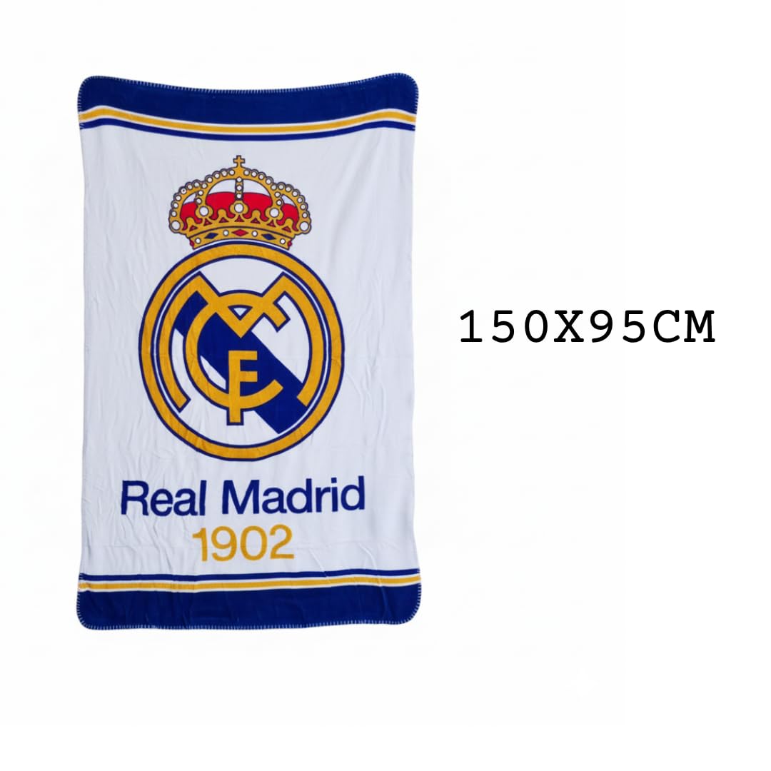 ARDITEX, Coperta in Pile Real Madrid, Coperta in Pile Coralina per divano, Ideale come regalo, Morbidissima e molto calda, Poliestere 200 gsm, 150 x 95 cm (Bianco)