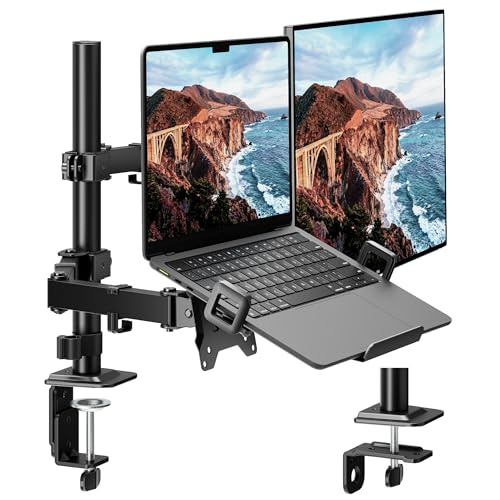 monTEK 2-in-1 Monitor Mount and Laptop Stand for Desk, Ergonomic Height Adjustable Monitor Arm Fit...