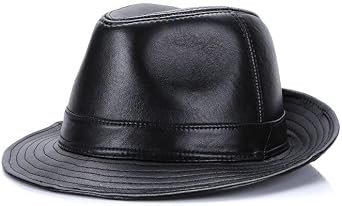 Leather Jazz Vintage Hat Mens Genuine Leather Hat Mens Leather Hat Panama Style Jazz Vintage Classic Winter Hat, C,XL55-56cm
