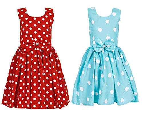 Image of Casual Frock for Baby Girls,Blue Printed and Olive Printed,Pack of 2