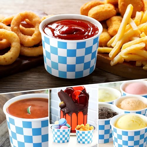 Image of Zopeal 50 Count Blue Checkered Ice Cream Cups Disposable Race Car