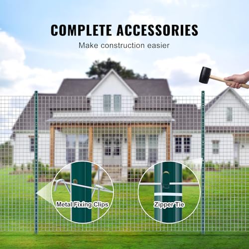VEVOR 5 Feet Fence Post, 10 Pack U-Channel Heavy Duty Metal Fence Posts with 30 Zip Ties & 20 Clips, Sturdy Steel Fence Stakes for Garden Yard, Lawn, Farms and Outdoor Wire Fencing, Green by VEVOR - Image 5