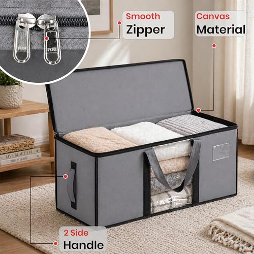 Image of Storite Jumbo Super-Size 78L Canvas Moisture Proof MultiPurpose Heavy Duty Storage Bag for Toys /Stationery /Blankets /Clothes /Moving Bag With Strong Reinforced Handles Rectangular Grey (84x26x36cm)