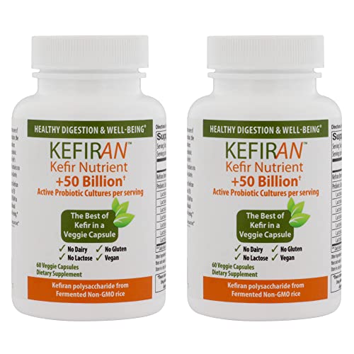 Lane Innovative - Kefiran, Kefir Nutrient + 50 Billion Active Probiotic Cultures, Supports Optimal Digestive Health (60 Veggie Caps) | 2-Pack