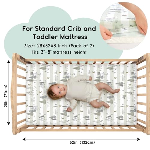 Yoofoss Cot Bed Sheets 140 x 70 cm Fitted Super Soft and Breathable Cot Bed Sheets Cozy Baby Cot Sheets 2 Pack Grey Forest - Image 2