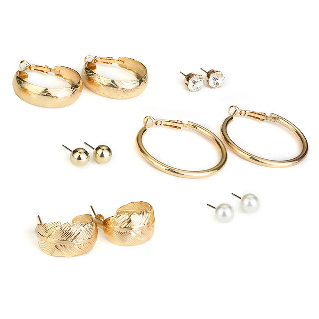 12 Pairs Pearl Hoops & Studs Earrings Set Combo for Girls Women