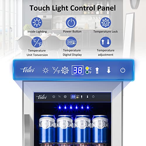 Velivi 15 Inch Beverage Refrigerator And Cooler - 125Cans Capacity Mini Beer Drink Fridge With Glass Door And Lock Under Counter Built-In Or Freestanding - For Soda, Beer, Wine - For Home Bar Kitchen #TOP3