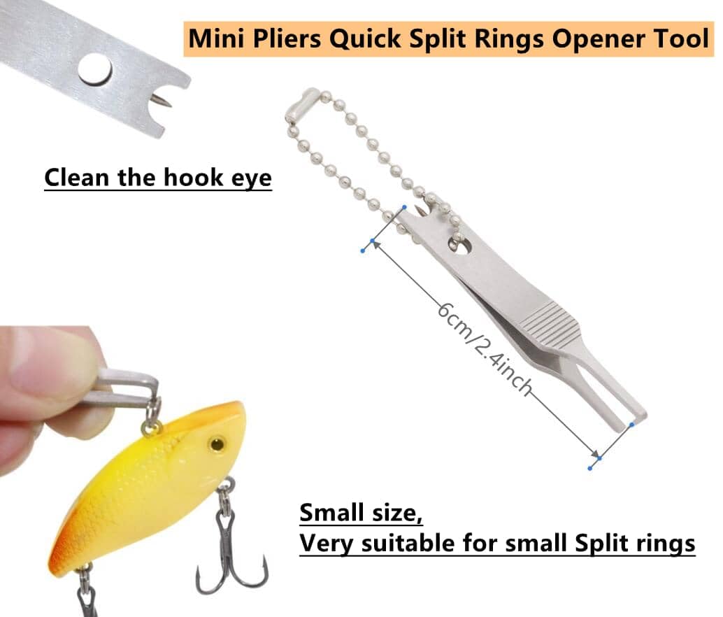 Drchoer Small Split Ring Assortment Kit: 250pcs Stainless Steel Fishing Oval Split Ring and Pliers Set - Fishing Tackle Lure Hook Connector for Lure Making