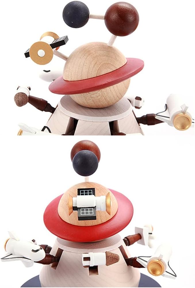 Music Box Wooden Music Box Space Rotating Music Box Creative Modern Wind-up Music Box Birthday Home Studio Decoration Wood Musical Box