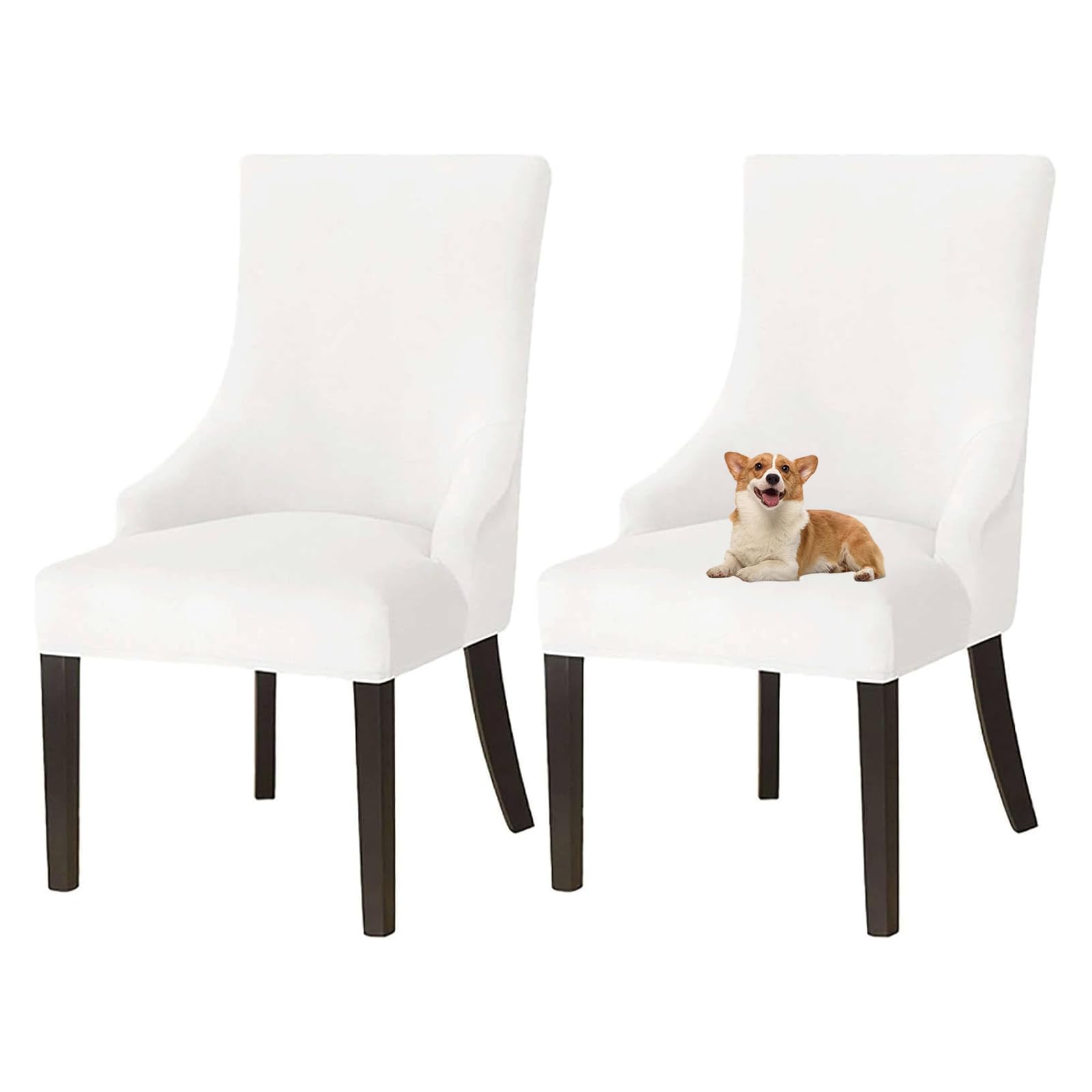 GUYIRT Velvet Wingback Dining Chair Covers Wingback Side Chair Cover Slipcover Sloping Armchair Cover with Elastic Bottom for Kitchen Banquet (white,set of 2)