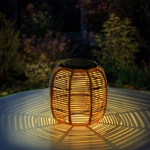Solarlaterne für Außen Garten, Wetterfest Solar Rattan Laterne,...