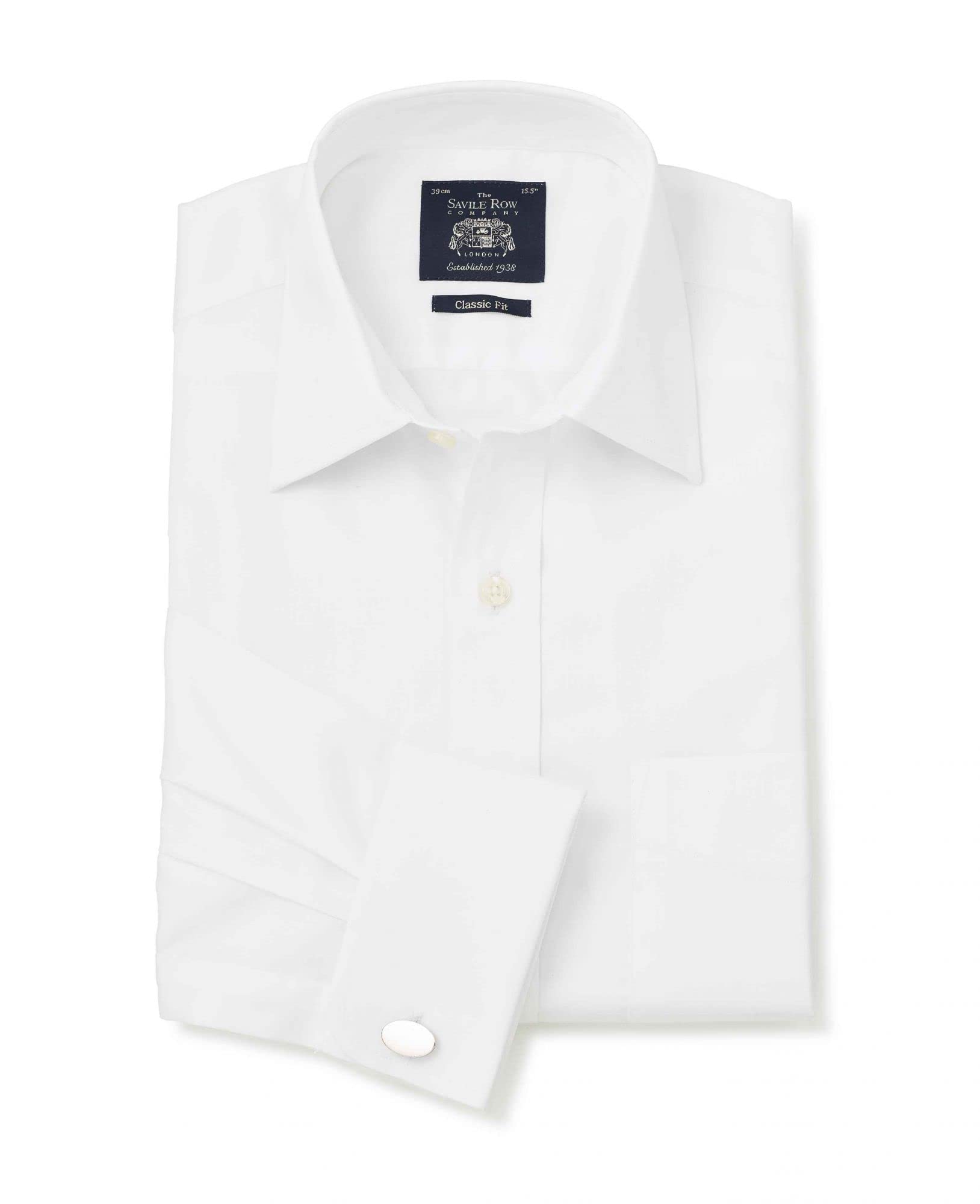 The Savile Row Company London Men's White Classic Fit Cotton Twill Formal Shirt - Double Cuff - 17.5" Collar - Standard
