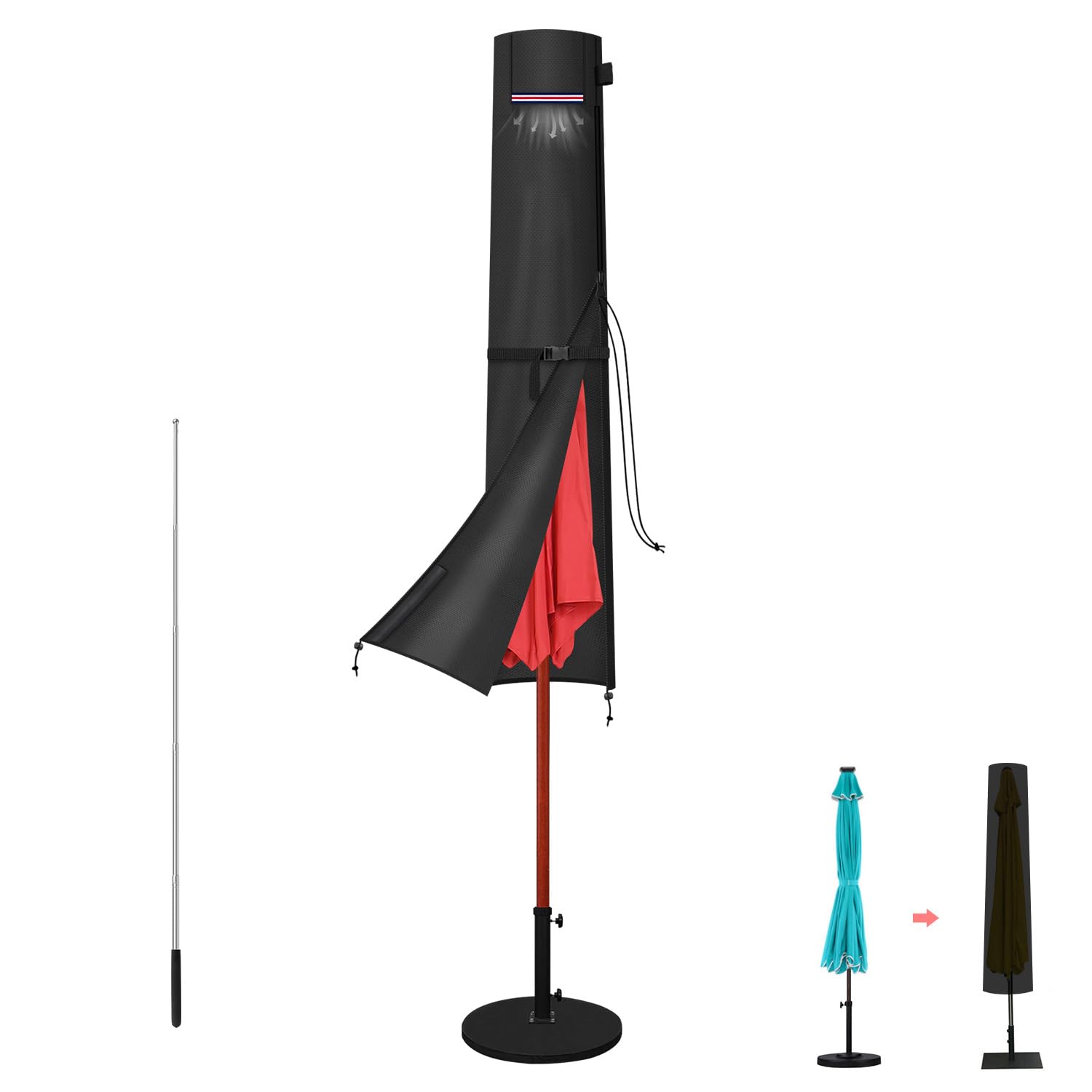 LAMUNI Parasol Covers Waterproof Patio Umbrella Cover for 300cm Straight Parasols, 420D Oxford Garden Umbrella Protective Covers Outdoor Parasol Cover with Zip and Rod, 177x31/37cm — image 1