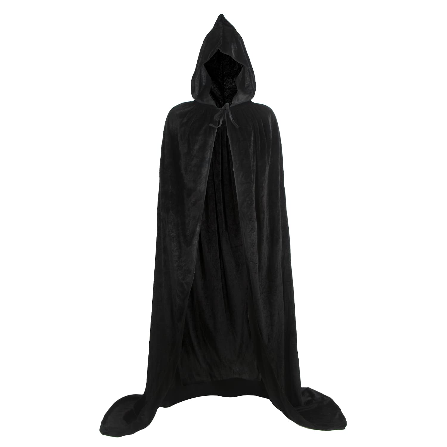 VEYLIN Halloween Black Cape, Hooded Velvet Cloak Halloween Spook up your Halloween Costume Kids Fancy Dress Costume for Halloween 150CM(Black)