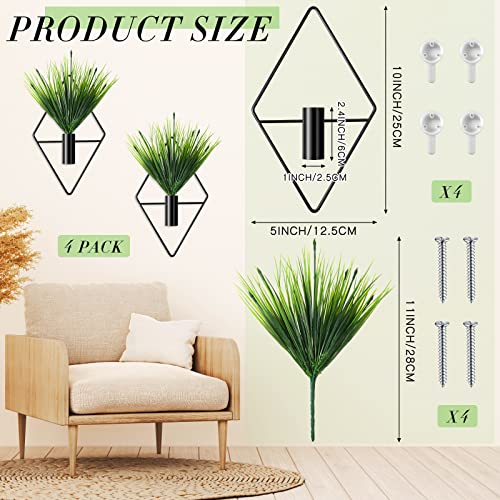4 Pcs Plant Wall Decor Diamond Shape Hanging Planters With Artificial Plants Geometric Wall Decor Metal Hanging Vase Indoor Plants Holder For Living Room Bathroom Home (Black, Aquatic Grass) #TOP1