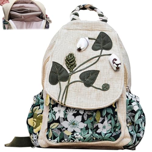 Mochila de lona NIDONE estilo boho de flores con bolsillos múltiples para mujer 4