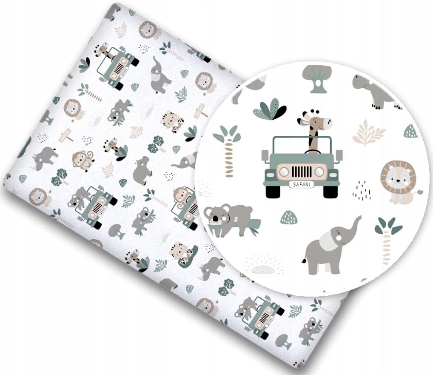 BABYMAM Baby Fitted Sheet 100% Cotton Mattress Toddler Bed 160x80cm On Safari — image 1