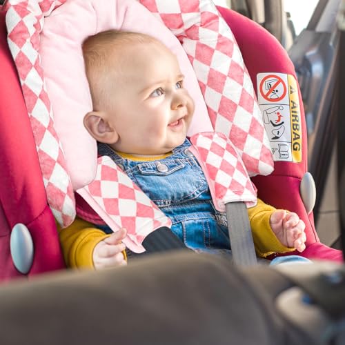 Image of GFU Baby Car Seat Head Support for Newborn, 2 in 1 Infant Car Seat Head Body Support with Strap Pads, Soft Stroller Cushion Pillow Insert for Girls, Fits for Stroller, Swing, Pink Diamond
