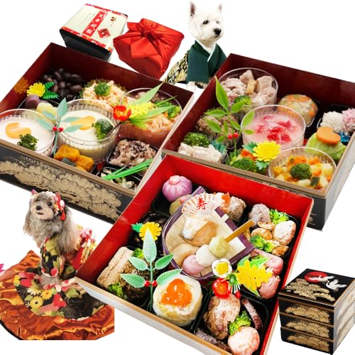 創業20年ワンバナ 犬用おせち料理 三段重/お魚.肉の重.おいぬさま御膳 お品書き&風呂敷き付き わんちゃんも一緒に御節料理でごちそう!2026も人気!