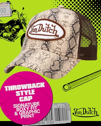 Image of Von Dutch Monogram Trucker Cap - Retro Snapback Cap for Men and Women - Adjustable Snap Fit Panel, Mesh Rear, Curved Bill