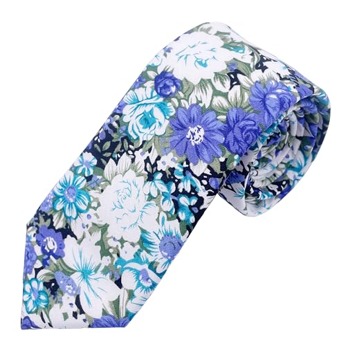 Geek-M Men's Floral Tie Fashion Slim Skinny Neckties Causal Formal Occasion Wedding Business (Retro Navy)
