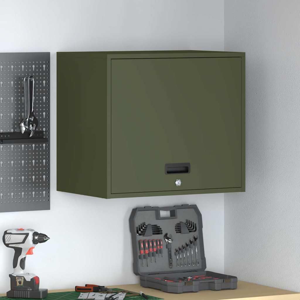 Armario de pared para garaje con puerta de elevación de gas, armario de metal con cerradura, armario de almacenamiento, 60 x 40 x 53 cm, color verde oliva