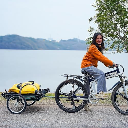 Jagahaha Fahrradanhänger Zelt, Faltbarer, wasserdichter Fahrradwohnwagen mit 16 Zoll Geländerädern, PU2000mm, schneller Aufbau in 2 Minuten, erhöhtes Schlafe, Perfekt E-Bike Camping