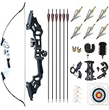Monleap Archery 51' Takedown Recurve Bow and Arrows Set for Adults Metal Riser Longbow Kit Right Hand Straight Bow for Beginner Hunting Shooting Practice 30 40 50lb (Silver 50lb)