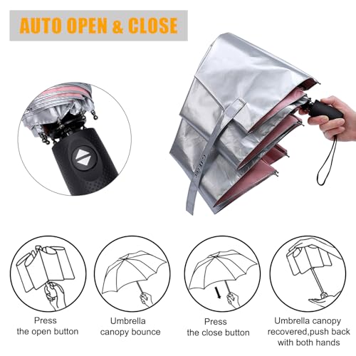 Image of G4Free UPF 50+ UV Protection Travel Umbrella 42 46 inch Windproof Silver Coating Sun Blocking Umbrella