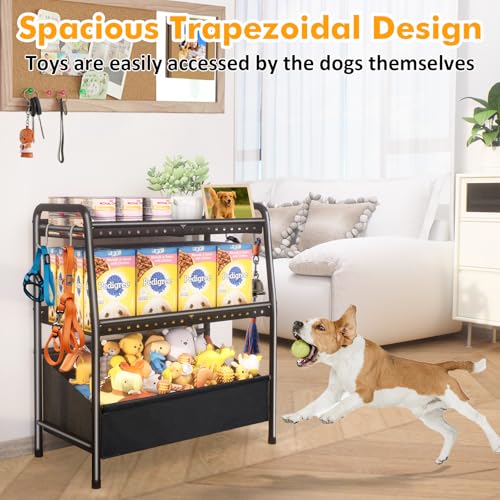 Large Dog Toy Basket Metal with Dog Storage Organizer, Dogs Toys Bin Box with Collar Leash Holder Hook, Dogs Toys Holder Chest Pet Storage Cabinet for Living Room - Image 3