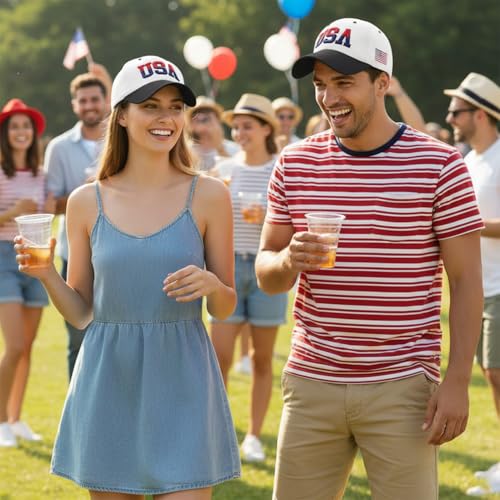 Image of USA Flag Baseball Cap American Patriotic Trucker Hat Father Dad Mother Mom Adjustable Sportswear Hat for Men Women Adults