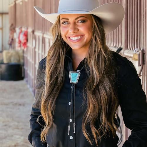 Image of Bolo Tie for Men Women Cowboy Turquoise Celtic Natural Tiger Eye Stone Longhorn Bull Western Leather Bolo Necktie