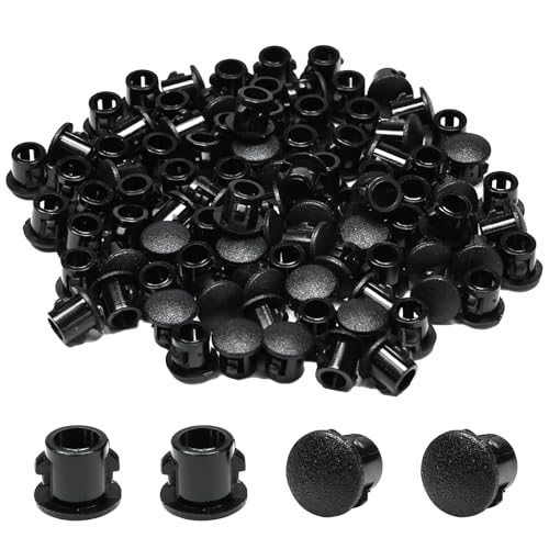Image of 100PCS 0.19 in /5 mm Plastic Hole Plugs, Black Flush Type Snap in Locking Panel Tube Plug Knockout Seal Furniture Cabinet Sheet Metal Fencing Post Pipe Insert End Caps
