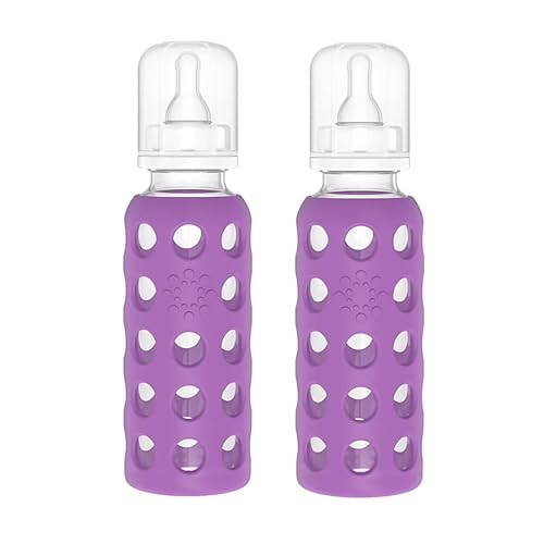Lifefactory Biberones de vidrio con protección de silicona, paquete de 2, botellas de 9 onzas, uva