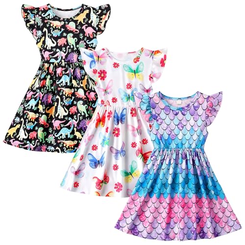 Image of Toddler Little Girls Casual Dresses Short Sleeve Crew Neck Graphic Cartoon Dress for 2-8 Years