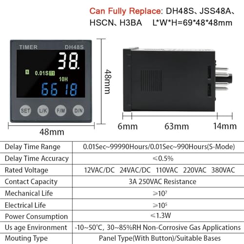Relé de retardo DH48S para programar sistemas de riego y motores en CA 110V 3