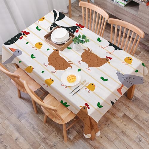 DALEXHM Nappe Rectangulaire 137x183 cm Nappe Exterieur Imperméable Anti-tâche Protection de Table pour Salle à Mangerr,Motif harmonieux de Poules de Pâques. Drôles...