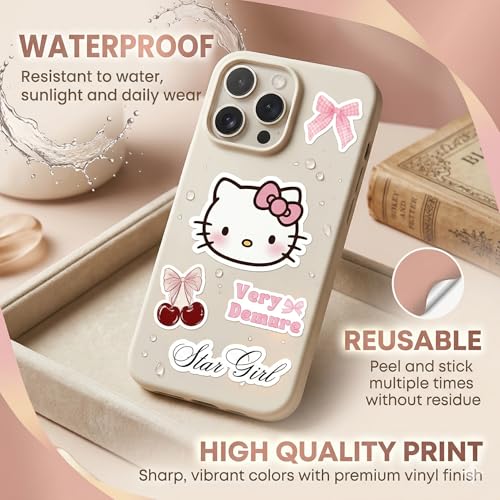 Image of 30 Coquette Aesthetic Pink Sticker Pack for Laptop Water Bottle Phone Skateboard - Cute Kawaii Bow Cherry Flower Teddy Girl Vinyl Stickers Waterproof Scratchproof No Residue Decals for Teens Women