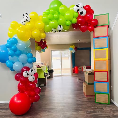 Image of Red Yellow Blue Balloons, Toy Theme Balloon, Dog Paw Cow Print Balloons Blue Cloud Balloon for Carnival Circus Theme Birthday Boys Baby Shower Party Decorations