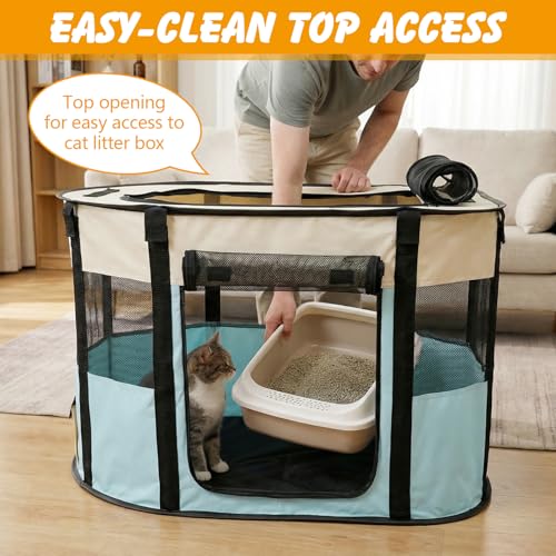 Image of Portable Cat Playpen, Foldable Indoor Outdoor Cat Enclosure, Pet Tent for Kittens and Small Animals, Collapsible Tent Kennel Cage House with Tent Pegs and Carry Bag