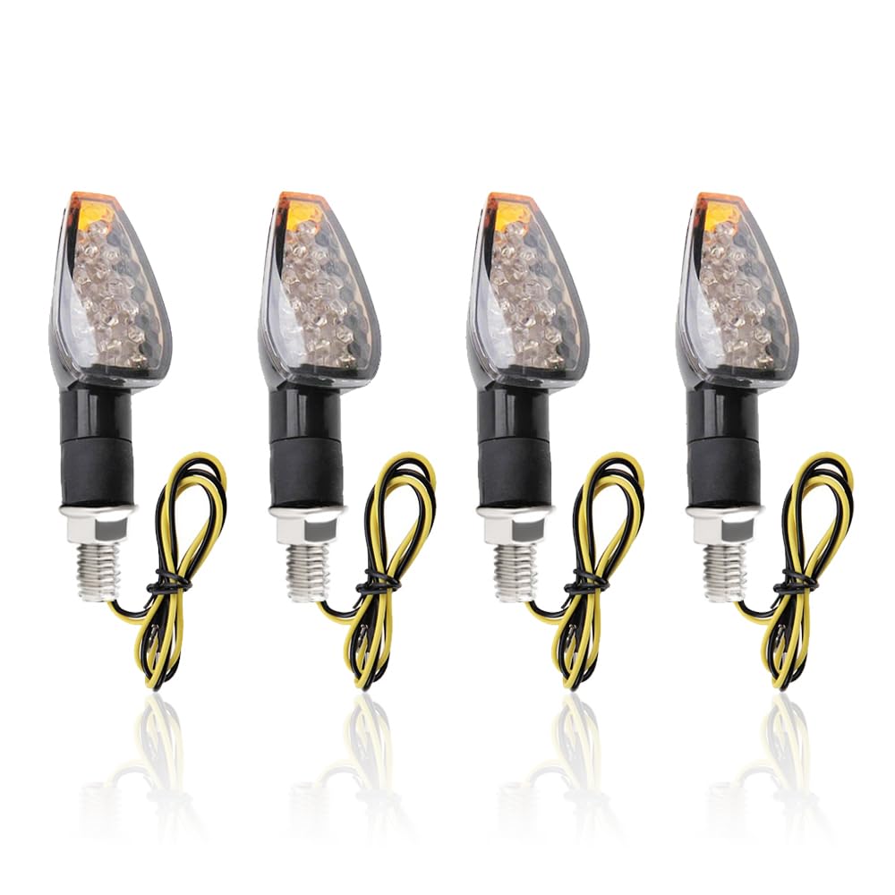 4PCS Motorcycle Turn Signals,14 LED Front+Rear Motorcycle Blinkers with Cool Amber Lamp,Universal 12V Motorcycle Turn Signal Light Compatible with Kawasaki Yamaha (Transparent Shell)