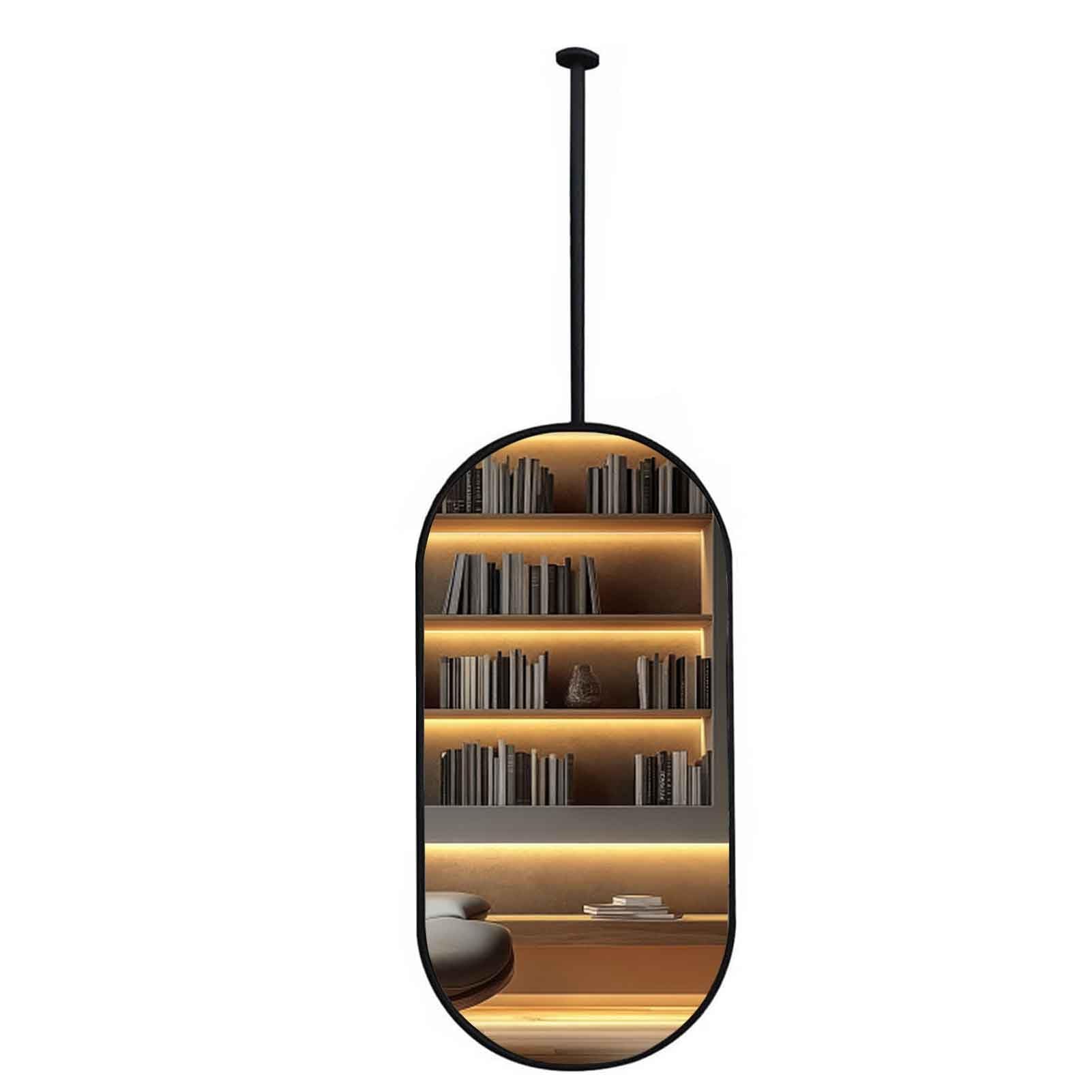 FGXHHS Mirror Ceil-Mounted Vanity Modern Bathroom Washroom Ceiling Hanging Black Metal Oval Rod Mirrors - Can Be Customised(60cmx100cm)