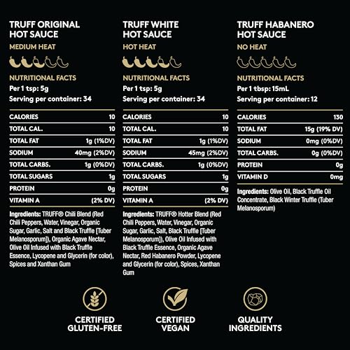Image of TRUFF Hot Sauce Variety Pack, Gourmet Hot Sauce Set of Original, Hotter and Limited White Edition, Unique Flavor Experiences with Truffle, 3-Bottle Bundle, 3ct 6oz bottles