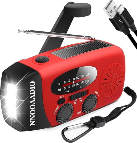 2000mAh SOS Alarm Weather Radio, Hand Crank Solar, Red